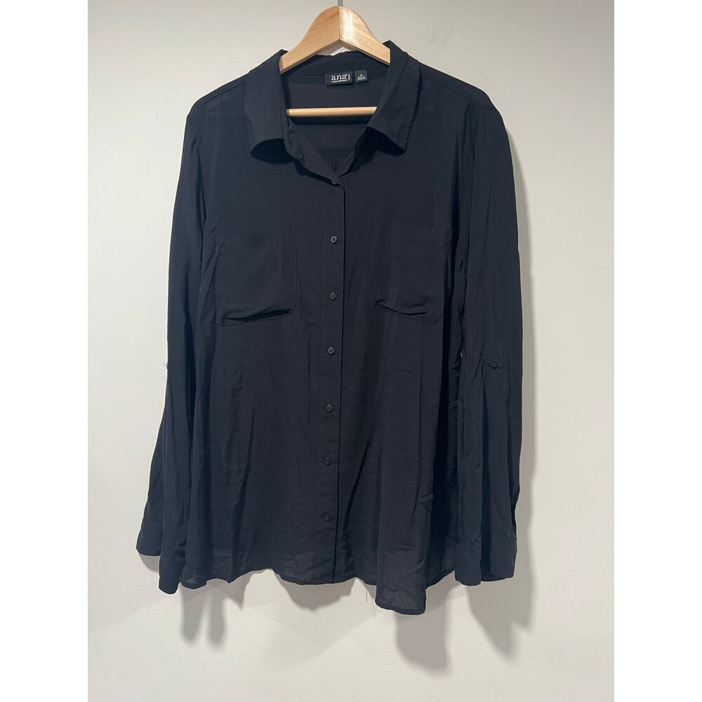 a.n.a A New Approach Sheer Button Down Rayon Blouse Black Size 1X JL